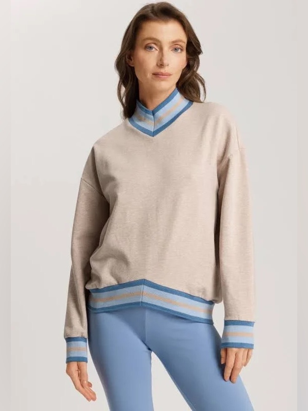 Hanro USA natural living w cotton high neck pullover sweatshirt camel melange M